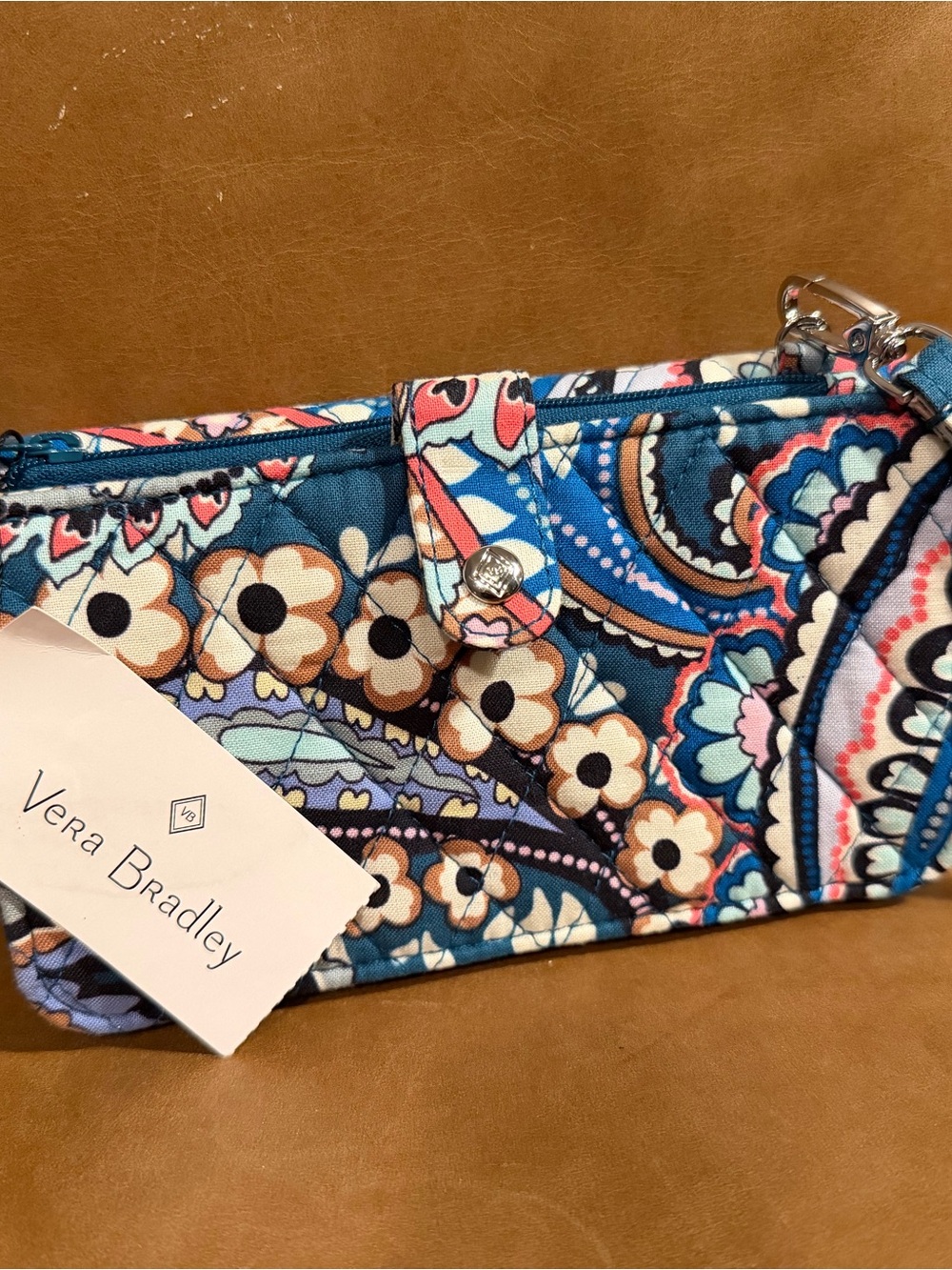 Vera Bradley Teal Paisley Wristlet - Floral Quilted Design